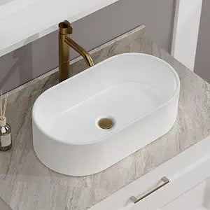 ELLAI Oval Vessel Sink Bathroom Sink Above Counter Bowl Sink Porcelain Ceramic Countertop Basin, Glossy White 22"x13.8"x5.5"