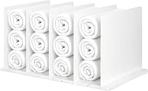 Towel Organizer for Closet, White Interlocking Towels Rack Storage, Space Saving Bathroom & Cabinet Under Sink Closet Towel Organizer, Beach & Bath Towel Holder (Partition 5)