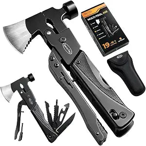 RoverTac 19-in-1 Multi-Tool Axe with Knife, Hammer, Saw, Screwdrivers, Bottle Opener, Nylon Sheath, Camping Tool Survival Gear, Gifts for Men, Dad Gifts, Husband Christmas Stocking Stuffers