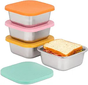 4 Pack Stainless Steel Sandwich Containers & Box, 30oz Metal Food Storage