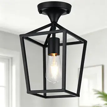 Flush Mount Ceiling Light Fixture, Matte Black Industrial Ceiling Light Fixture,Matte Black Hallway Light Fixtures Ceiling,Light Fixtures Ceiling Mount for Kitchen,Farmhouse,Hall,Bedroom,Bathroom