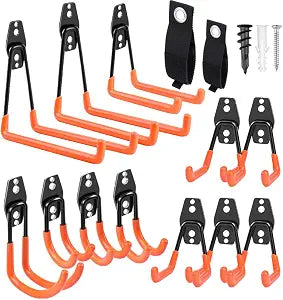 Garage Hooks Heavy Duty 14 Pack, Steel Garage Storage Hooks, Tool Hangers for Garage Wall Utility Wall Mount Garage Hooks and Hangers with Anti-slip Coating for Garden Tools, Ladders, Bulky Items