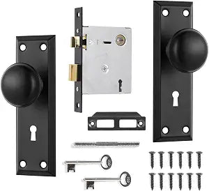 Vintage Interior Mortise Lock Knob Black Skeleton Key
