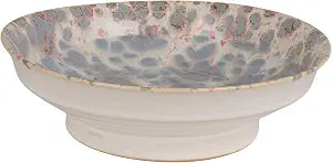 Bloomingville Round Reactive Glaze Stoneware Footed Bowl, Blue and White