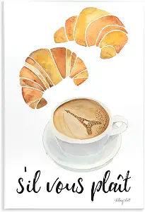 Paris Croissant Coffee Bistro, 13 x 19 Inch Mounted Print on Wall Plaque