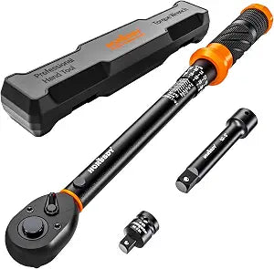 HORUSDY 1/2-Inch Drive Click Torque Wrench Set 10170 ft-lb / 13.6230.5 Nm, 3% Precision, Dual Scale, 72-Tooth Reversible Head with 5" Extension & Adapter for Car, Tire, and Motorcycle Use