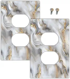 Outlet Covers Gray Golden Abstract Marble Luxury 1 Gang Duplex Light Switch Cover Plate Decorative Wall Plates Electrical Switchplate Receptacle for Bathroom Bedroom Decor2 Pack