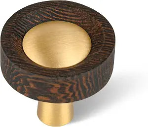 SALISENG- Wooden Brass Cabinet Drawer Knobs 5 Pack, 1.1 Inch Dresser Drawer Vanity Pulls, Modern Furniture Door Hardware Pulls for Cupboard Closet Wardrobe