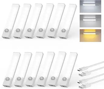 Under Cabinet Lights 12-Pack, Rechargeable Motion Sensor Light Indoor