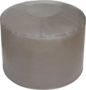 Unstuffed Ottoman Pouf Cover 20 X 15 Inch, Round Pu Leather, Gray