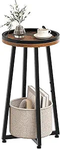HOOBRO Small Round Side Table, 2-Tier Round Sofa End Table