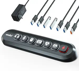 Powered USB Hub, atolla 7-Port USB 3.0 hub (6 Superspeed Transfer Ports+ 1 Fast Charging Port) with Swappable Illuminated Icon Switch and 12V/3A Power Adapter for Windows, MacOS, ChromeOS, Linux