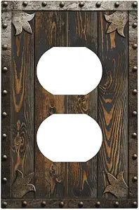 Rustic Barn Door Brown Wood Print Outlet Covers 1 Gang Duplex Light Switch Cover Decorative Switch Plates Electrical Receptacle Faceplate Wall Plate for Farmhouse Home Decor