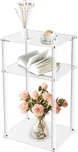 Acrylic End Table, 14" L x 11.5" W x 23.3" H Clear 3-Tier Acrylic Side Table for Bedroom, Living Room, Office & Showroom Modern Coffee Table & Nightstand Bedside Table
