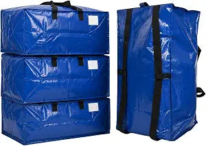DURASACK Heavy Duty Moving Bag Storage Container Duffle Bag with Zipper, Reinforced Carry Straps and Backpack Straps, Made of Rugged Woven Polypropylene, Pack of 4, Blue