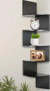 Greenco Corner Shelf, 5 Tier Shelves for Wall Storage, Easy-to-Assemble Floating Wall Mount Shelves for Offices, Bedrooms, Bathrooms, Kitchens, Living Rooms and Dorm Rooms, Espresso Finish