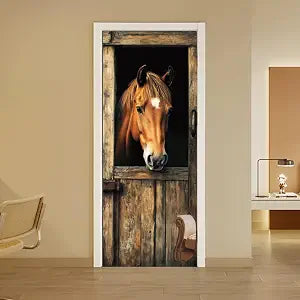 arricraft 2 Pcs Self-Adhesive Door Sticker, 31.5"x78.7" Horse Pattern Door Murals Stickers PVC Furniture Removable Wallpaper Decoration for Bedrooms Living Room