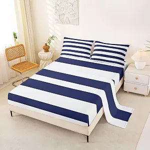 Erosebridal Striped Bed Sheets Full Navy Blue White Sheet Set Geometric Horizontal Stripes Bedding Set for Kids Boys Girls Simple Fashion Fitted Flat Sheets 4 Piece