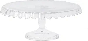 Martha Stewart Watercrest Glass Cake Stand, 10.2 Inch Footed Pedestal Cake Plate with Scalloped Ruffled Edge, Clear Handmade Glassware for Weddings, Parties, and Dessert Display