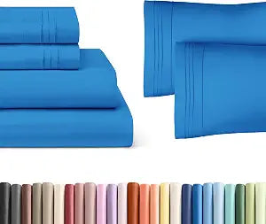 Denim Blue 4-Piece Sheet Set & Pillowcase Bedding Bundle (Full Size) - Complete Full Sheet Set & 2 Pillowcases with Deep Pockets up to 16 inches - Hotel Luxury Quality - Soft, Breathable and Cooling