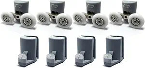 Smooth 4x Twin Top Double 4x bottom hooks Shower Door Rollers/Runners 25mm wheels Diameter