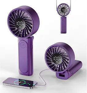 Peiyuu Portable Handheld Fan, 4000mAh, USB Rechargeable 180 Foldable Mini Desk Fan, 6 Wind Speed, LCD Digital Display, Lanyard as Neck Fan, Ultra Quiet, Pocket Size for Indoor Outdoor