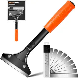 DIYSELF 11-Piece Razor Blade Scraper, Long Handle Floor Scraper, 10 Blades