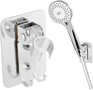 Shower Head Holder, 2 Pack Strong Adhesive Shower Wand Holder with 2 Hanger Hooks, Adjustable Shower Head Wall Mount Bracket for Bathing, Bathroom, No Drill Need