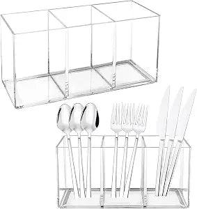 Rainmae 2Pack Acrylic Cutlery Storage Organizer, Plastic Cutlery Utensil Holder Storage Organizer Caddy for Kitchen Countertop Organization - Holds Fork, Knife, Spoon, Silverware Tableware Storage Box