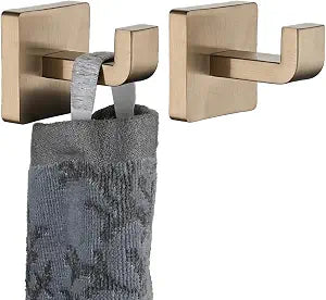 JQK Bathroom Towel Hook Champagne Bronze, Coat Robe Clothes Hook for Bathroom Wall Mounted (Pack of 2), SUS 304 Stainless Steel 0.8mm, TH250-CB-P2