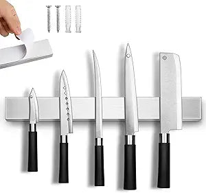 Magnetic Knife Holder for Wall, No Drilling Magnetic Knife Strip Adhesive Knife Holder Magnet Knife Bar, Wall Mount Knife Rack Block Metal Tool Holder for Utensils RV Kitchen Organization, 12 Inch