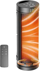 Space Heater for Indoor Use - 17 inches 1500W Electric Heaters with Thermostat, 70 Oscillation, 5 Modes, Remote, 12H Timer, Quiet Portable Heater for Office, Bedroom, Large Room
