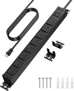 HHSOET Metal 360 Rotating 8 Outlet Mountable Power Strip, 6FT, Black, 1