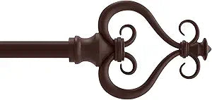 Kenney KN65408 Serena Large Plastic Heart Scroll End Standard Decorative Window Curtain Rod, 86-120" Adjustable Length, Chocolate Finish, 5/8" Diameter Steel Tube