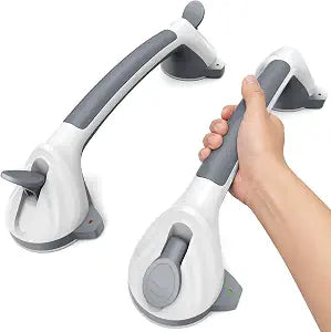 2 Pack 16.5" Suction Grab Bars for Showers with Safety Indicator, No-Drill 4mm Thickened Handicap Shower Handle for Seniors, Non-Slip Bathroom Balance Rail for Smooth Tiles & Tubs