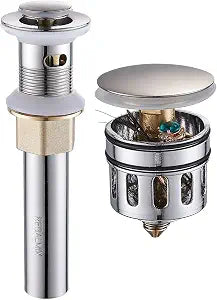 REGALMIX Vessel Sink Drain, Bathroom Faucet Vessel Sink Pop Up Drain Stopper, Built-In Anti-Clogging Strainer, Brushed Nickel with Overflow,Fits Standard American Drain Hole(1-1/2" to 1-3/4") R086J-BN