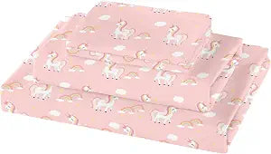 Kids Sheet Set Twin Size 4 PCS,Girls Sheet Set with Unicorn Pattern,Kids Girls Twin Fitted Sheets,Breathable & Silky Soft Microfiber Flat Sheets