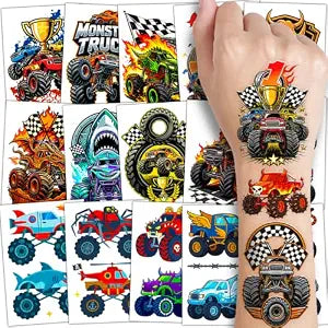 CHARLENT Large Monster Truck Temporary Tattoos for Kids
