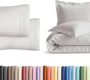 Duvet Cover Twin/TwinXL Size Set + 2 Pillowcases with Shams Bundle - Soft Twin/TwinXL Size Duvet Cover - Hotel Luxury, Easy Care & Fade Free w/ Zipper Closures & Ties - Comfy Bedding Set (French Grey)