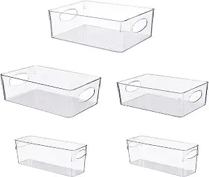 UFORU 5 Pack Clear Plastic Pantry Organizers and Storage with Handles