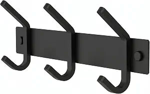 Coat Rack Wall Mount 9 Inch Stainless Steel Small Hook Rail with 3 Double Coat Hooks for Hanging Wall Mounted Entryway Organizer for Coats, Hats, Bags, Towels, Robes, Bedroom or Bathroom - Black