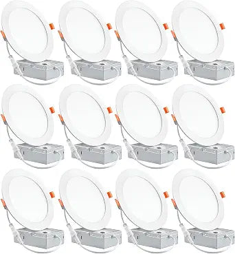 12 Pack 6 Inch Ultra-Thin LED Recessed Ceiling Light with Junction Box, 6000K Can Lights, 12W 110W Eqv, recessed Lighting 6 inch led Lights, 1050LM High Brightness LED Lights