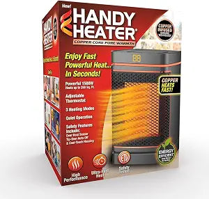 Ontel Handy Heater Copper Core 1500W Space Heater for Indoor Use, Quiet