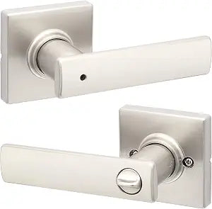 Kwikset Breton Interior Privacy Door Handle with Lock, Door Lever For Bathroom and Bedroom, Satin Nickel Reversible Keyless Turn Lock, with Microban Protection