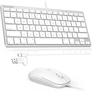 TECKNET USB Wired Keyboard and Mouse for Mac, USB-C/A, Quiet, Slim, White