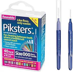 Piksters Interdental Brush Micro Tight Gaps 40 Pack Navy Size 000