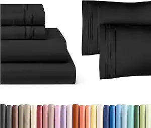 Black 4-Piece Sheet Set & Pillowcase Bedding Bundle (Queen Size) - Complete Queen Sheet Set & 2 Pillowcases with Deep Pockets up to 16 inches - Comfy, Hotel Luxury Quality - Soft, Breathable & Cooling