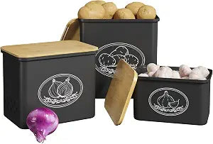Lifewit Plastic Potato and Onion Storage Bin Box, Set of 3, Black