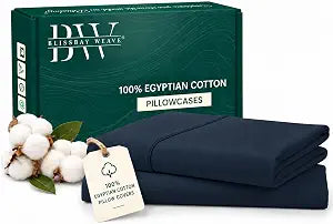 BlissBay 100% Egyptian Cotton Sateen Pillow Cover, King 2 Pack, Navy