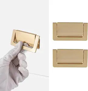 2pcs Zinc Alloy Flush Cabinet Drawer Handles, Hidden Concealed Furniture Pulls with Screws for Drawers, Cabinets, Closets & Wardrobes (Gold, 2.52"/64MM Hole Cente)